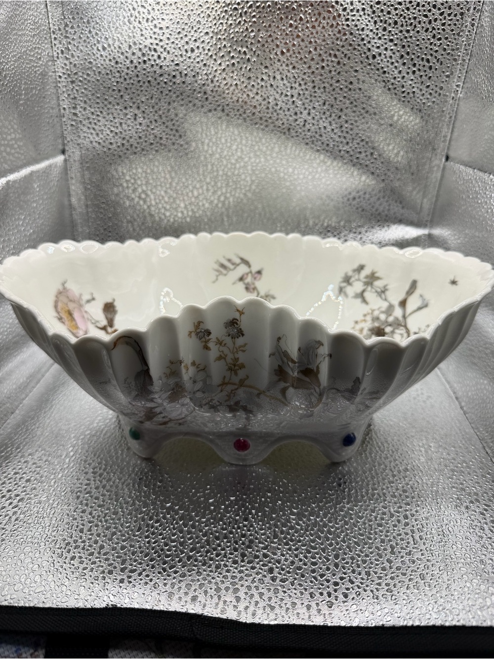 Haviland Old Pansy colored beads Footed Bowl - fluted